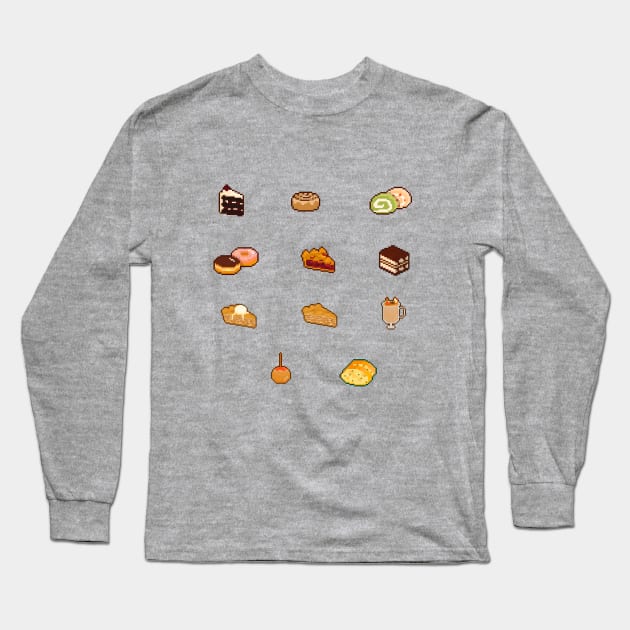 Desserts + garlic bread pixel art Long Sleeve T-Shirt by toffany's